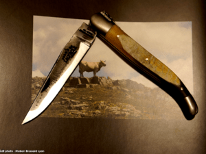 Forge de Laguiole – Collection – Corne de Vache d’Aubrac et Double Platines ciselées main Lame brut de forge 02