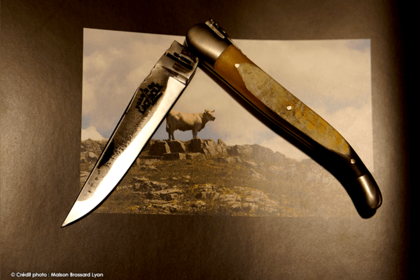 Forge de Laguiole – Collection – Corne de Vache d’Aubrac et Double Platines ciselées main Lame brut de forge 02