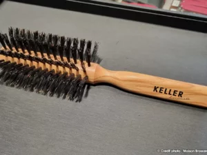 Brosse à cheveux Keller Homme Olivier 7 rangées Soies Sanglier Demie ronde