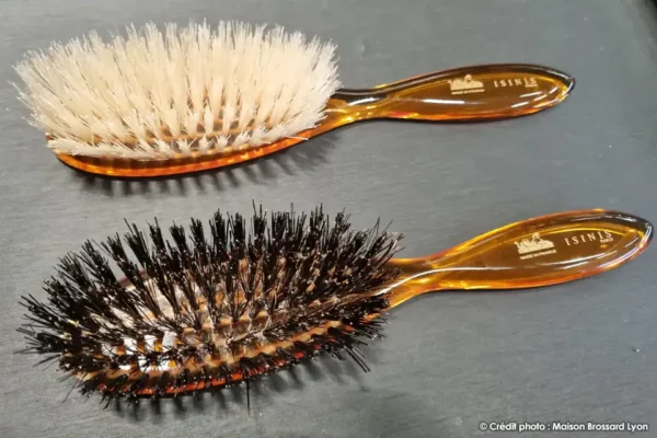 brosse cheveux montage main france 6 rangess soies sanglier ou soies blanches manche ecaille ovale boule 02